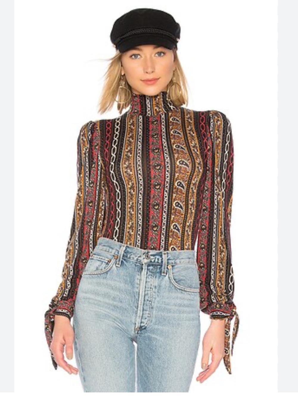 Free People Donatella Multi-Stripe Paisley Turtleneck Top